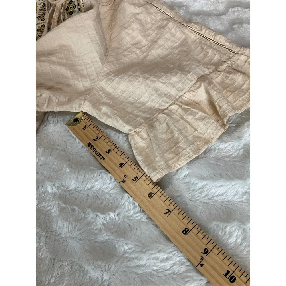 Grigio USA Women's Large Embroidered Creamy Oatmeal Boho Peasant Tunic Tassel